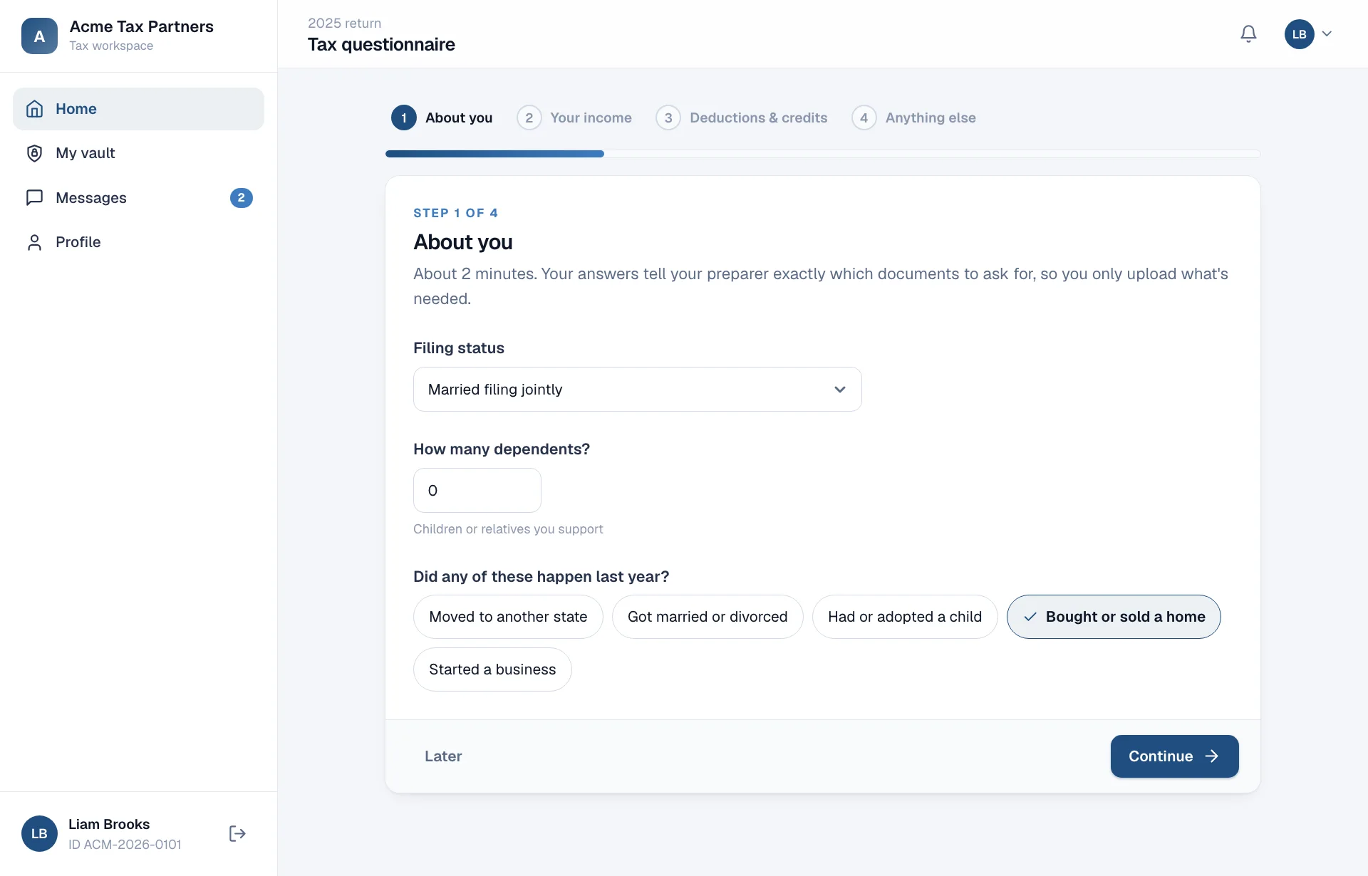 The guided tax questionnaire